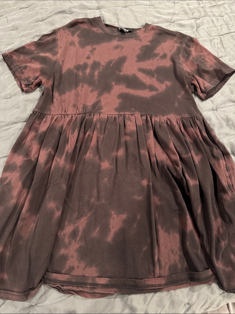 Disturbia Dark Rose-Burgundy-Brown Tie-Dye Babydoll Dress